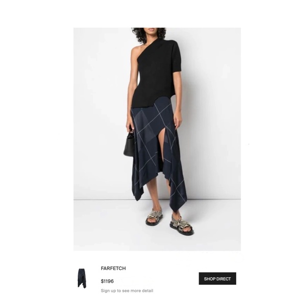 Monse Asymmetric Paneled Satin And Crepe Midi Skirt in Navy - Picture 10 of 13